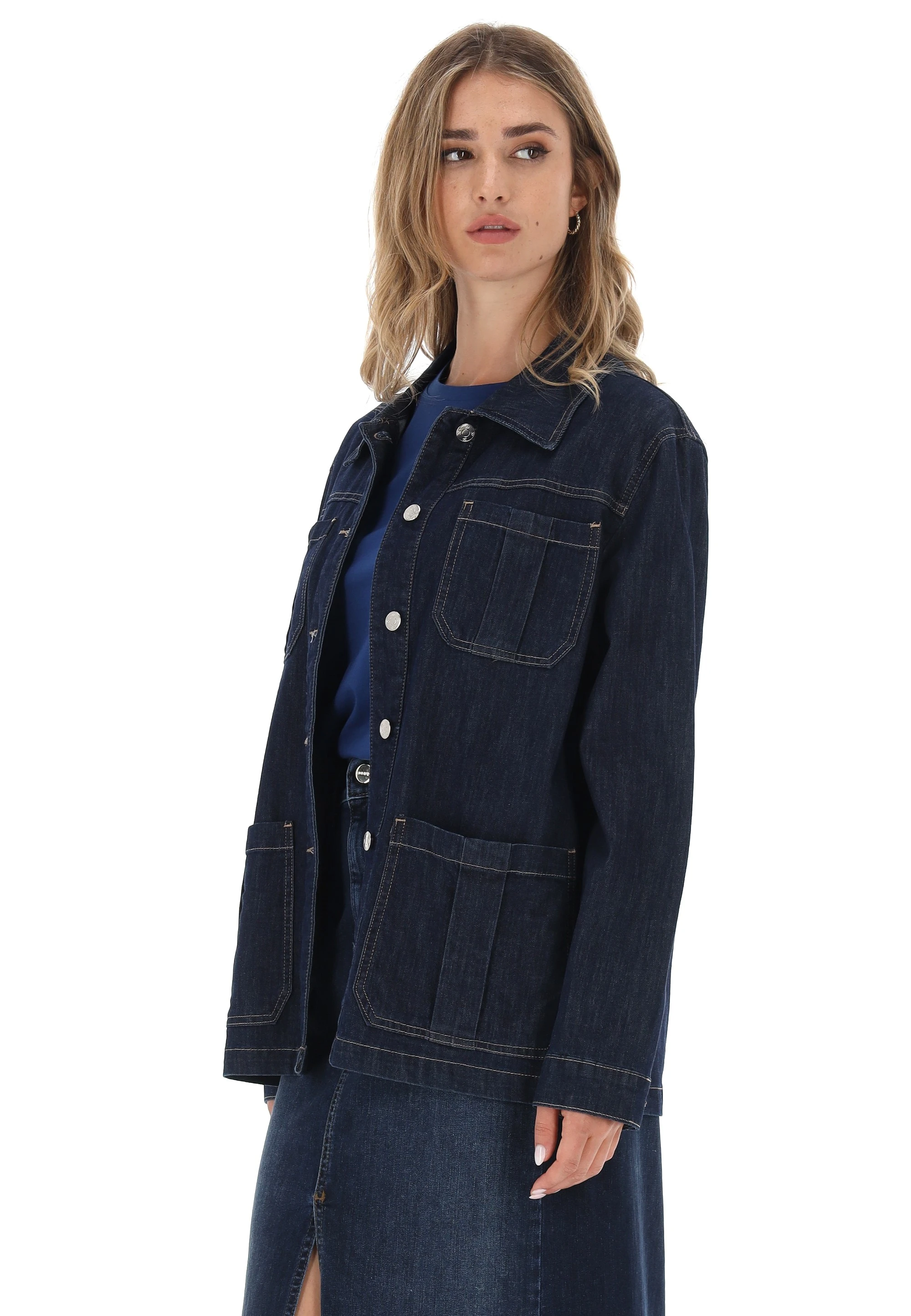 Giacca taglio camicia in denim donna Chiara Dalba con tasche applicate